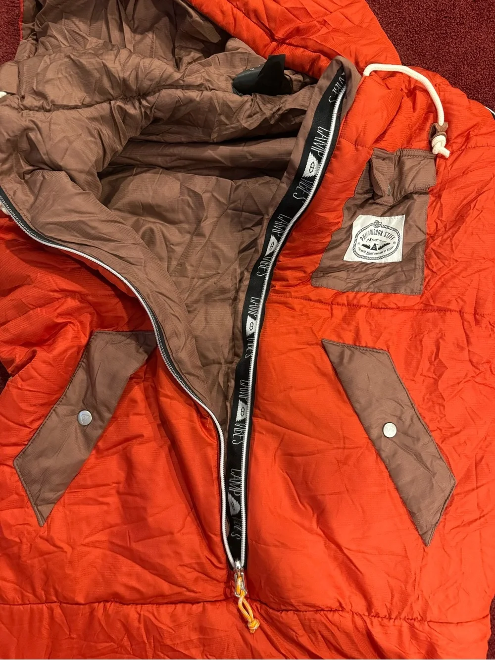 Poler Outdoors Camp Vibes Hoodie Sleeping Bag Napsack teal and orange gorpcore